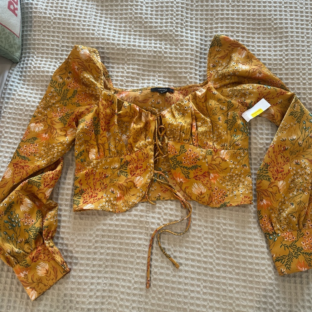 Forever 21 Mustard Floral Blouse